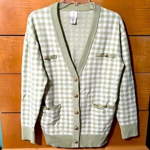 Joie Light Green and White Check Sweater Size Large